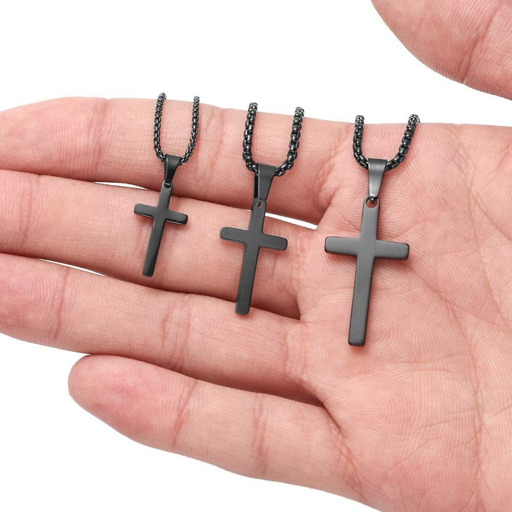 Cross Necklace for Men, Stainless Steel Silver Gold Black Plain Cross Pendant Necklace Simple Jewelry Gifts, 16-24 Inches Chain