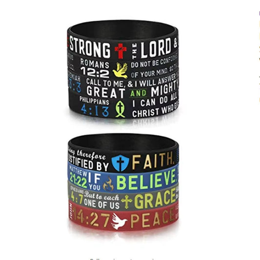 8Pcs Power of Faith Bible Verse Wristbands Silicone Bible Bracelets Christian Religious Prayer Cross Jewelry Gifts for Men Women