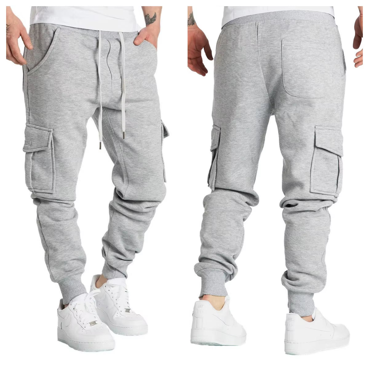 Mens Sweatpants Straight Fit Joggers for Sports and Streetwear Loose Oversized Drawstring Long Pants Men Multi-Pocket Pants