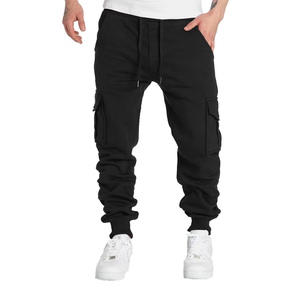 Mens Sweatpants Straight Fit Joggers for Sports and Streetwear Loose Oversized Drawstring Long Pants Men Multi-Pocket Pants