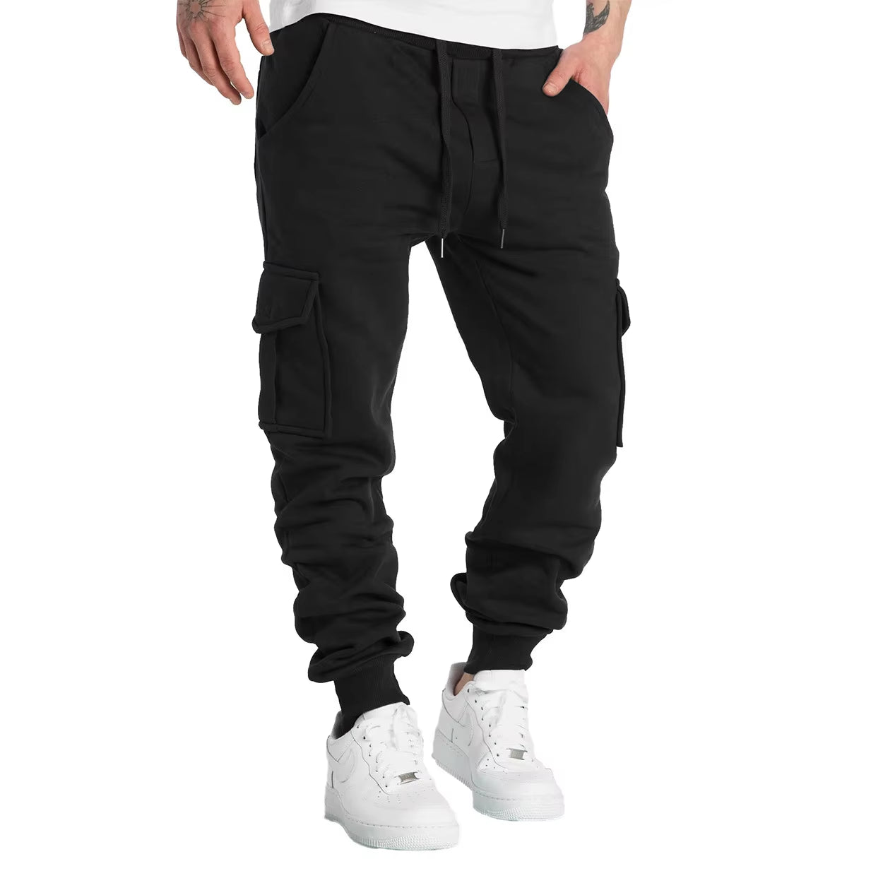 Mens Sweatpants Straight Fit Joggers for Sports and Streetwear Loose Oversized Drawstring Long Pants Men Multi-Pocket Pants