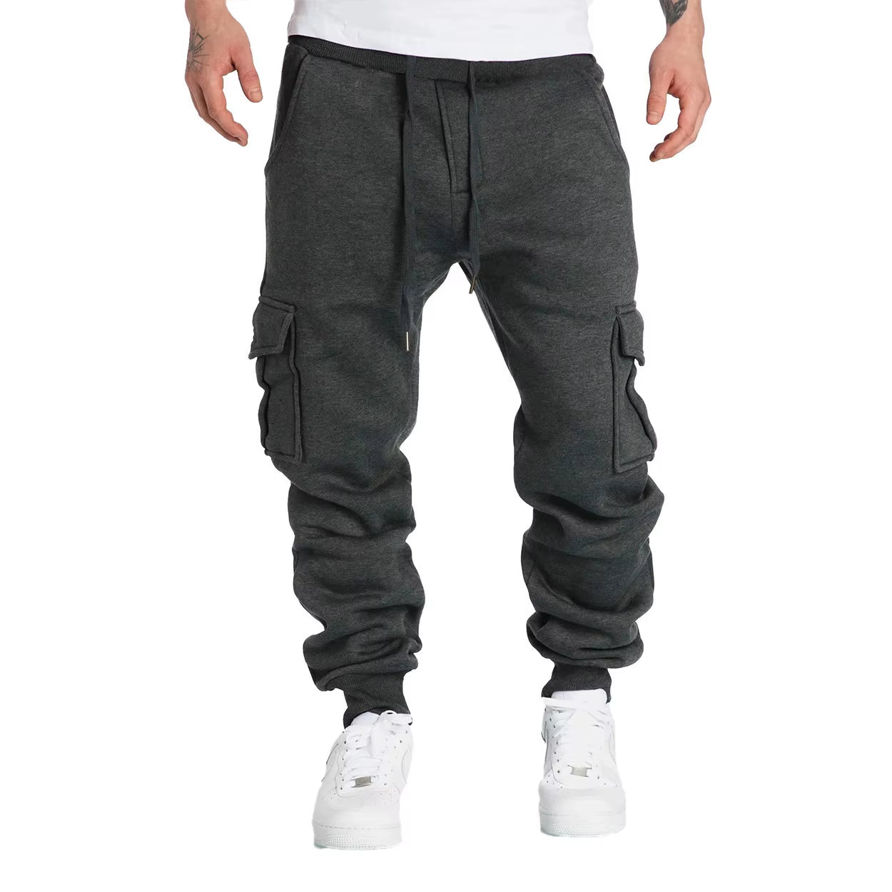 Mens Sweatpants Straight Fit Joggers for Sports and Streetwear Loose Oversized Drawstring Long Pants Men Multi-Pocket Pants