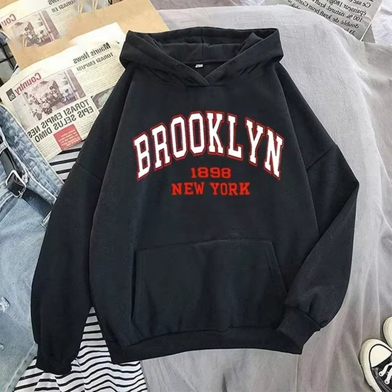 Brooklyn Letter Print Hooded Sweater Fashion Hoodie Kids Hip Hop Street Ladies New York Autumn Clothing Hoodie for Women