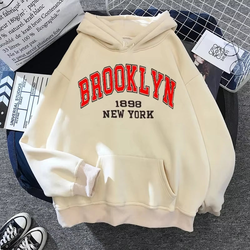 Brooklyn Letter Print Hooded Sweater Fashion Hoodie Kids Hip Hop Street Ladies New York Autumn Clothing Hoodie for Women