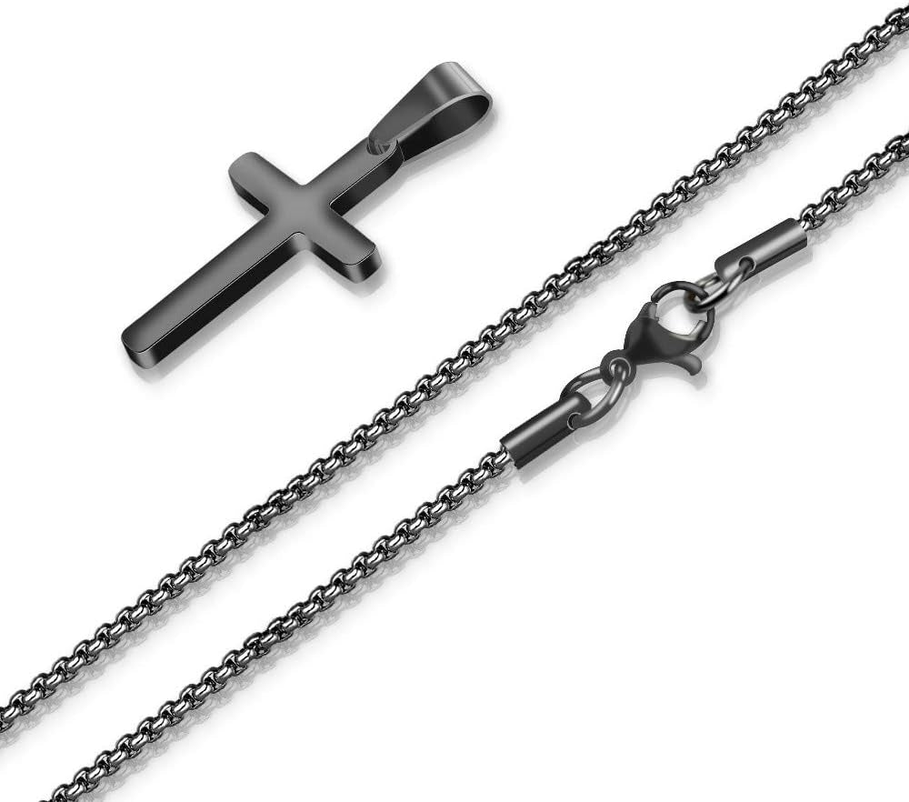 Cross Necklace for Men, Stainless Steel Silver Gold Black Plain Cross Pendant Necklace Simple Jewelry Gifts, 16-24 Inches Chain