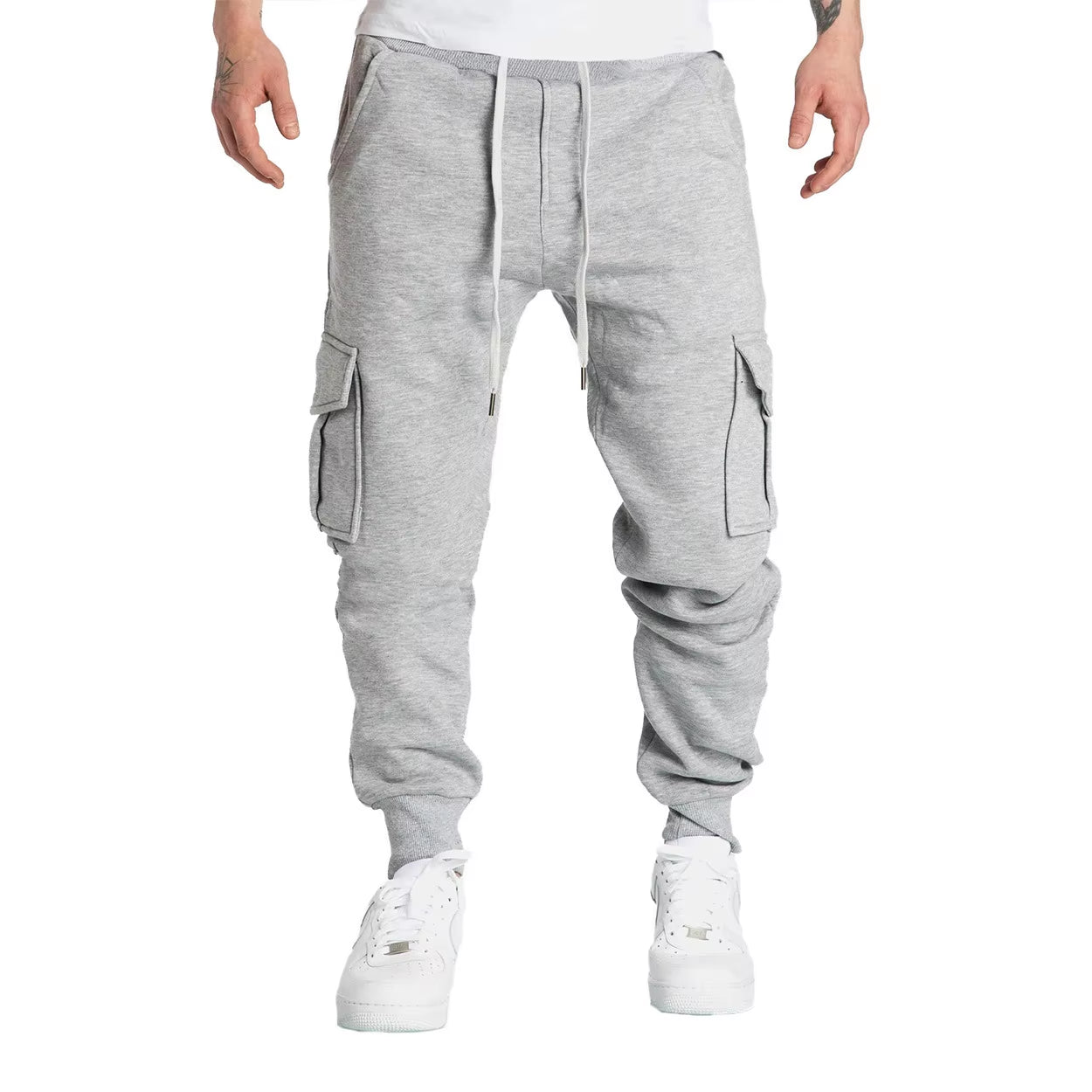 Mens Sweatpants Straight Fit Joggers for Sports and Streetwear Loose Oversized Drawstring Long Pants Men Multi-Pocket Pants