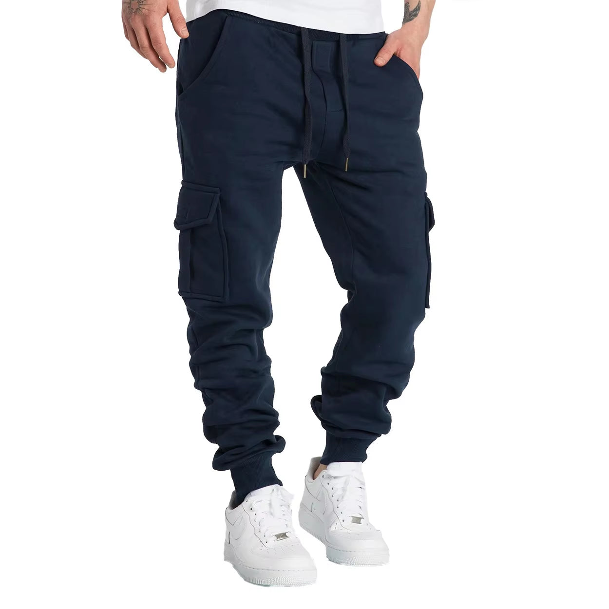 Mens Sweatpants Straight Fit Joggers for Sports and Streetwear Loose Oversized Drawstring Long Pants Men Multi-Pocket Pants