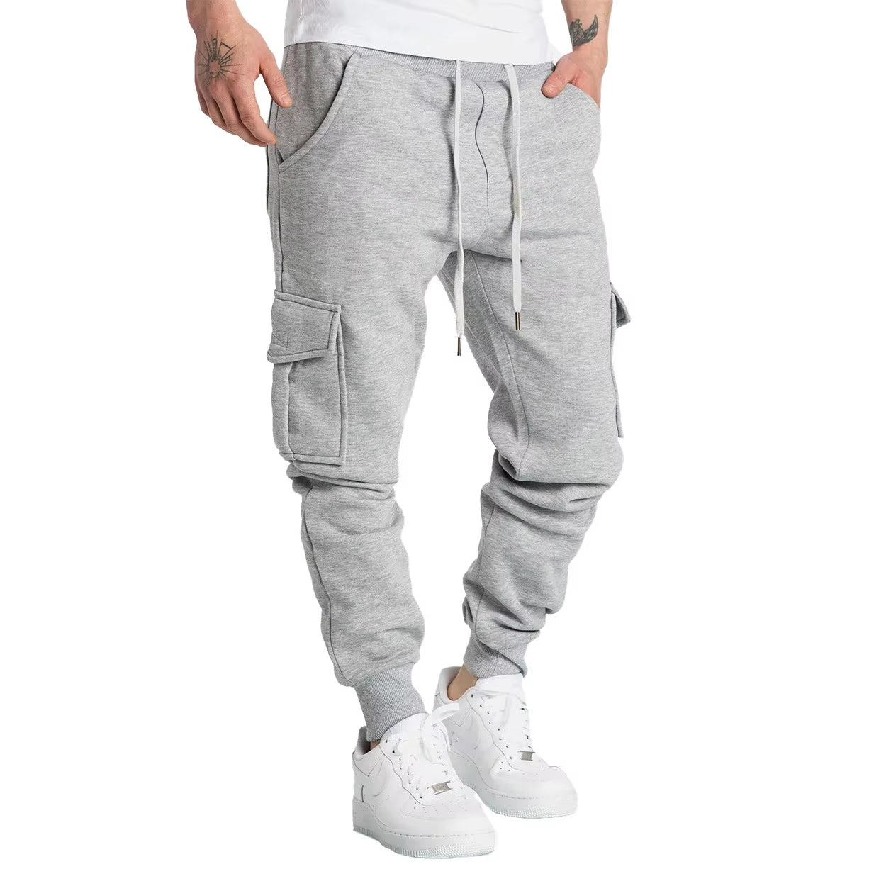 Mens Sweatpants Straight Fit Joggers for Sports and Streetwear Loose Oversized Drawstring Long Pants Men Multi-Pocket Pants