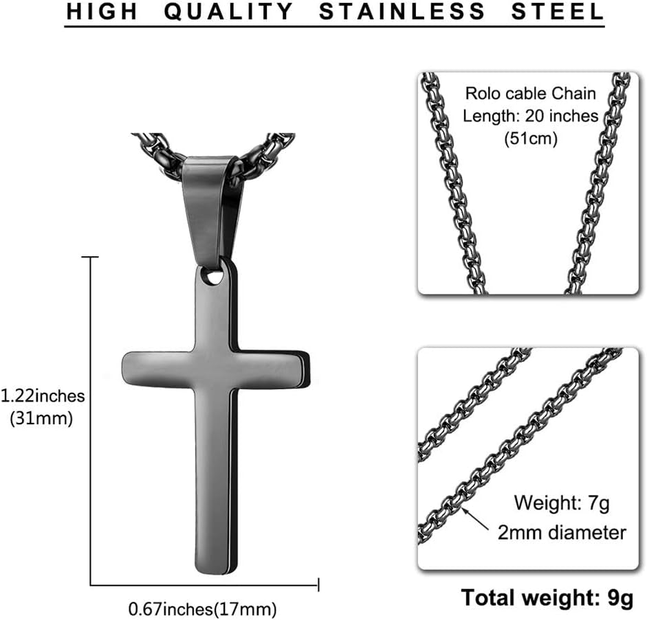 Cross Necklace for Men, Stainless Steel Silver Gold Black Plain Cross Pendant Necklace Simple Jewelry Gifts, 16-24 Inches Chain