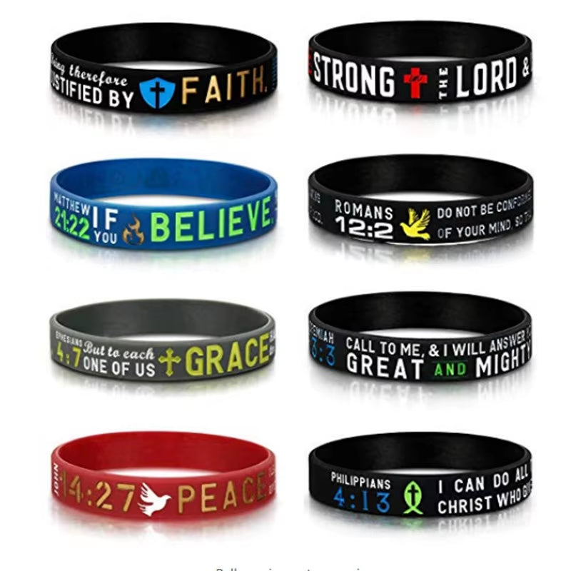 8Pcs Power of Faith Bible Verse Wristbands Silicone Bible Bracelets Christian Religious Prayer Cross Jewelry Gifts for Men Women