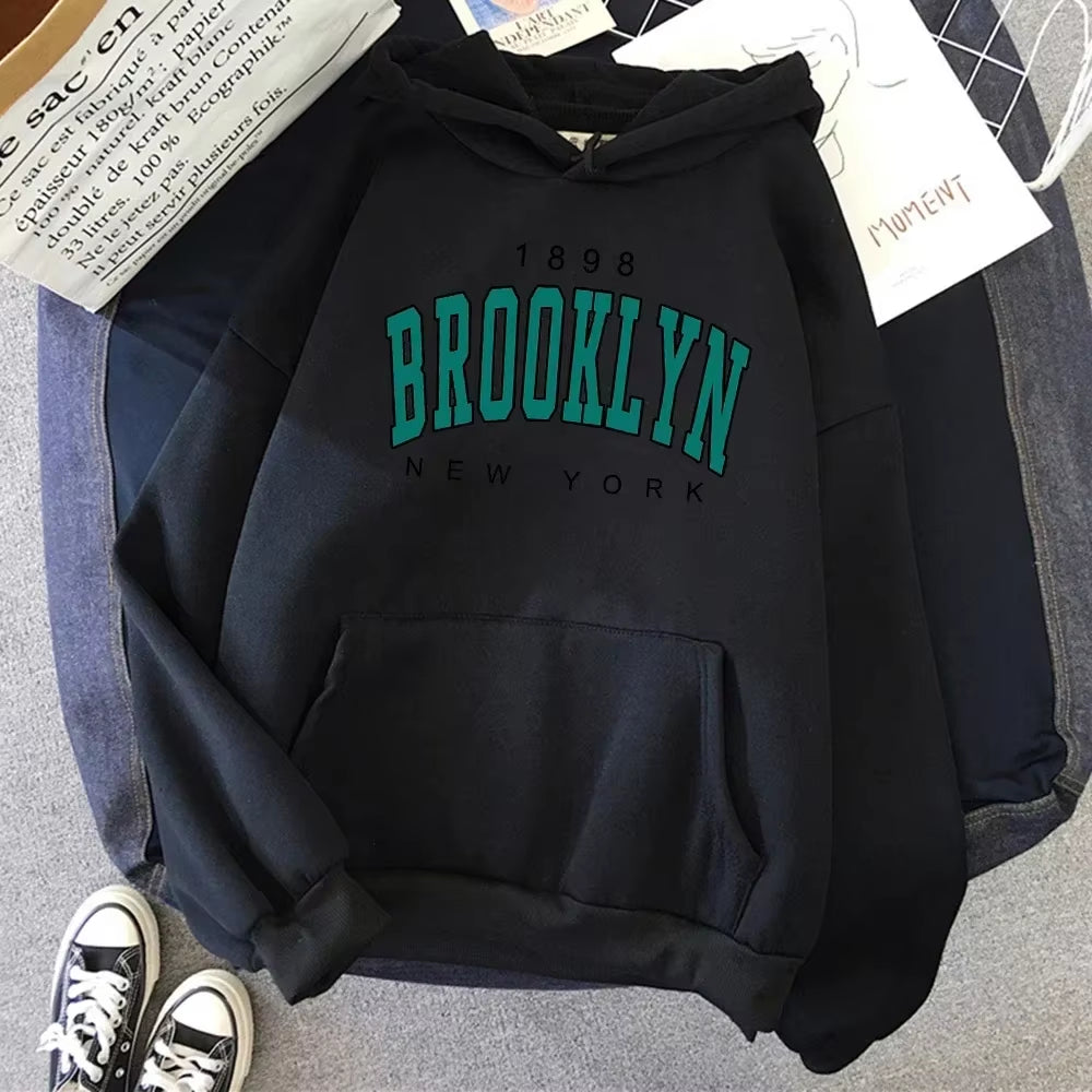 Brooklyn Letter Print Hooded Sweater Fashion Hoodie Kids Hip Hop Street Ladies New York Autumn Clothing Hoodie for Women