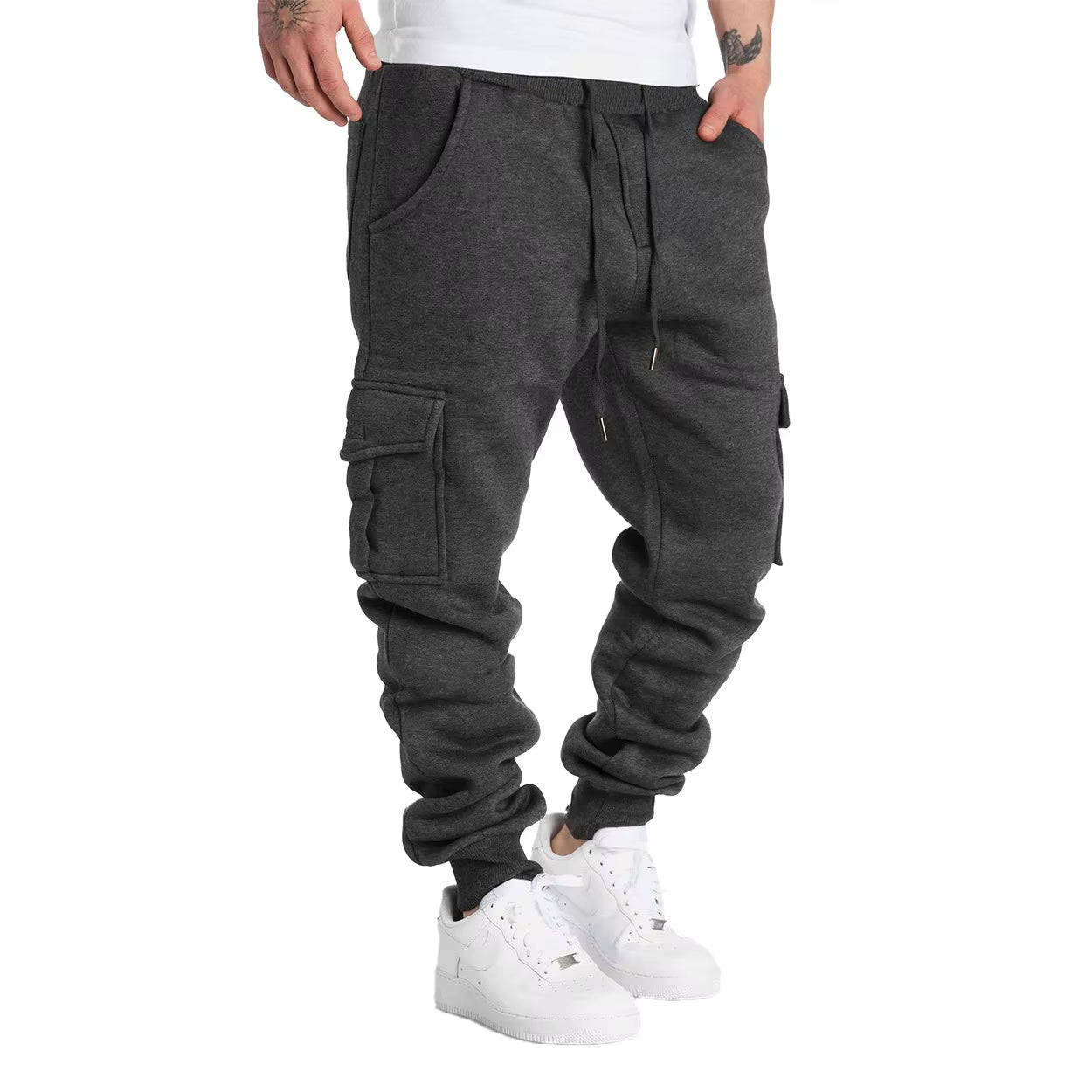 Mens Sweatpants Straight Fit Joggers for Sports and Streetwear Loose Oversized Drawstring Long Pants Men Multi-Pocket Pants